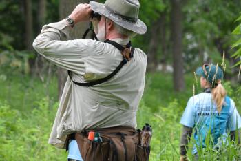 man with binoculars