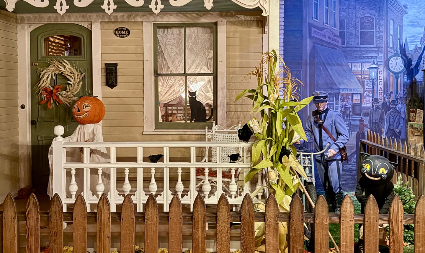 Granny's porch decorated for Halloween